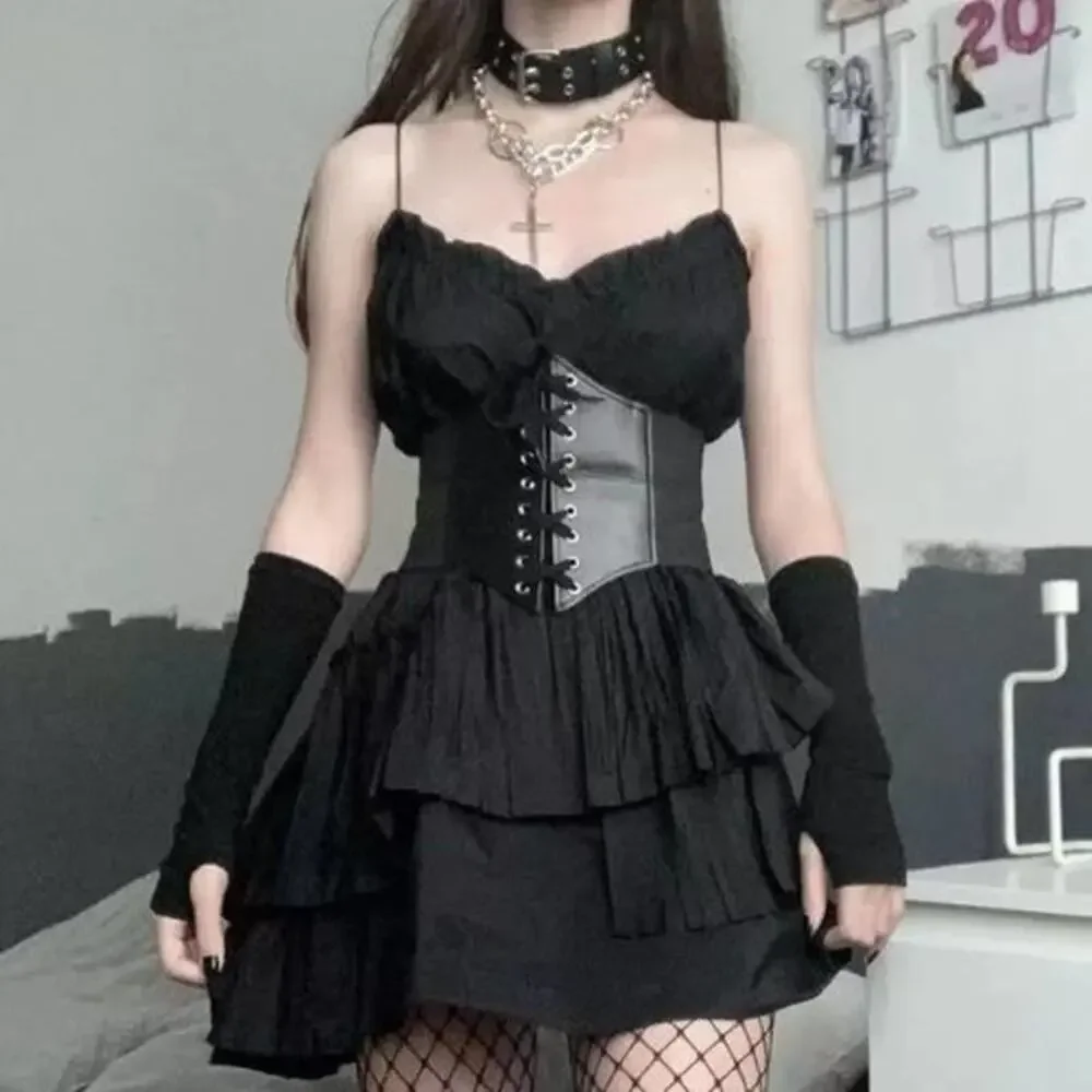 2/$30 NEW Faux Vegan Leather Lace Up Corset Belt Elastic Black  (Up to Size L)